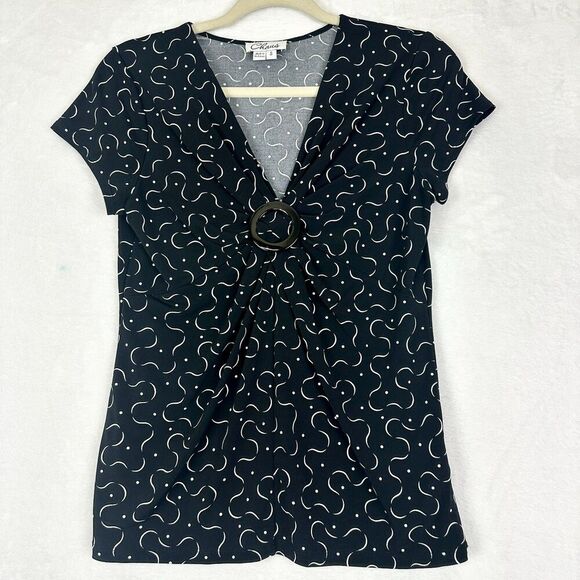 Vintage Tops - Vintage Chaus Y2K Babydoll Top Size Small Whimsigoth Print Short Sleeve Black